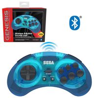 Retro-Bit Official Sega Genesis Bluetooth Controller 8-Button Arcade Pad for Nintendo Switch, Android, PC, Mac, Steam - Clear Blue