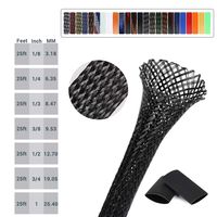 Expandable Braided Cable Sleeve 0.125 inch Flexible Braided Cable Sleeve, 25ft Wire Loom Sleeving Protector for Audio Video and Automotive Wire,PureBlack