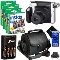 Fujifilm INSTAX 300 Wide-Format Instant Photo Film Camera (Black/Silver) + Fujifilm instax Wide Instant Film, Twin Pack (60 Sheets) + 4 AA High Capacity Rechargeable Batteries with Battery Charger +