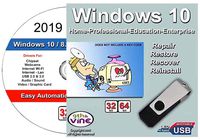 9th and Vine Compatible Windows 10 Home and Professional 32/64 Bit USB Flash Drive and 2019 Drivers. Install To Factory Fresh, Recover, Repair and Restore Boot Disc. Fix PC, Laptop and Desktop.