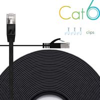 Ethernet Cable Cat6 Plus 100ft - Black Flat High Speed Internet Network Cable with Cable Clips - Computer Cable with Snagless Rj45 Connectors - 100 feet Black