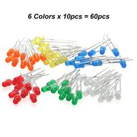 Chanzon 60 pcs(6 colors x 10 pcs) 3mm LED Diode Lights Assored Kit Pack (Diffused Round DC 3V 20mA) Lighting Bulb Lamps Electronics Components 3 mm Light Emitting Diodes Parts