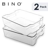 BINO Stackable Plastic Organizer Storage Bins, Large - 2 Pack - Pantry Organization and Storage Refrigerator Organizer Bins Fridge Organizer Freezer Organizer Pantry Organizer Pantry Storage