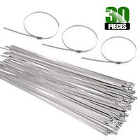 Keadic 30Pcs 8 Inches 304 Stainless Steel Zip Ties Exhaust Wrap Coated Locking, Metal Cable Zip Ties for Computer Wire Harness, Automotive Parts and more