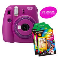 Fujifilm Instax Mini 9 Instant Camera Includes 2 Rainbow Film Packs (20 Photo Sheets Total) | Selfie Mirror, Auto Lens & Light Exposure Setting (Purple)