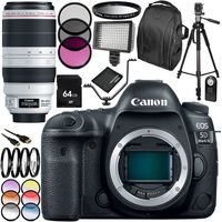Canon EOS 5D Mark IV DSLR Camera with EF 100-400mm f/4.5-5.6L is II USM Lens 28 PC Accessory Bundle - Includes 64GB Memory Card + 3PC Filter Kit (UV-CPL-FLD) 6PC Multicolored Filter Set + More