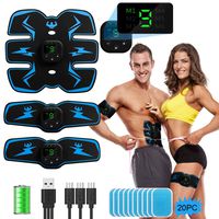 ABS Stimulator Abdominal Muscle Toner, EMS Abdomen Muscle Trainer Toning Workout Rechargeable for Men Women, Free 20pcs Gel Pads