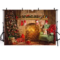 MEHOFOTO Chirstmas Tree Fireplace Photo Studio Backgrounds Banner Stocking Presents Sofa Printed Photography Backdrops Props 8x6ft