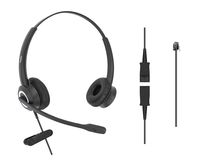 DailyHeadset RJ9 Corded Office Phone Noise Canceling Headset MITEL Nortel Meridian Polycom Packet 8 ShoreTel Xblue Landline Telephone (Binaural)