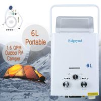 Ridgeyard 6L/1.6 GPM LPG Propane Gas Portable Tankless Instant Hot Water Heater + Shower Head Indoor Outdoor Shower Use for Small Homes RV's Sailboats Cabins