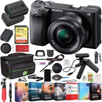 Sony ILCE-6400L a6400 Mirrorless APS-C Interchangeable-Lens Camera with 16-50mm Lens Bundle with 64GB Memory Card, Shooting Grip with Mini Tripod, Editing Suite, Camera Bag and Camera Battery