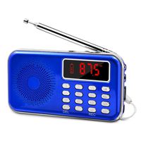 LEFON Mini Digital FM Radio + MP3 Music Player + Digital Voice Recorders Support TF Card/USB Disk with LED Screen Display Emergency Flashlight (Blue)