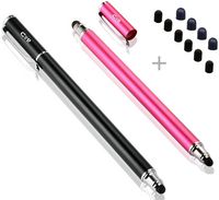 Bargains Depot (2 Pcs) [New Upgraded][0.18-inch Small Tip Series] 2-in-1 Stylus/Styli 5.5-inch L with 10 Replacement Rubber Tips -Black/Pink