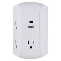 GE 15W USB-C Surge Protector Outlet Adapter, 5 Outlet Wall Tap, for iPhone 11/Pro/Max/XS/XR/X/8, iPad Pro/Air/Mini, Samsung Galaxy, Google Pixel, 17W USB-C & USB Total Power, White, 43650