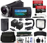 Sony HDR-PJ440 Full HD Handycam Camcorder Video Camera + 128GB Memory + Charger with Car/Euro Adapter + Action Stabilizer + LED Night Light + Large Case + Monopod + Dust Cleaning Kit + More