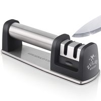 Zulay Premium Quality Knife Sharpener for Straight and Serrated Knives Stainless Steel Ceramic and Tungsten - Easy Manual Sharpening for Dull Steel, Paring, Chefs and Pocket Knives, Sharpens Scissors