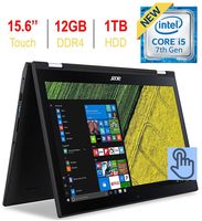 Newest Acer Spin 3 2-in-1 15.6'' Touchscreen FHD 1080p IPS Laptop PC, 7th Gen Intel i5-7200u 2.50GHz, 12GB DDR4 SDRAM, 1TB HDD, Bluetooth, 802.11ac WiFi, HDMI, Webcam, Backlit Keyboard, Windows 10