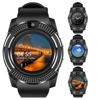 Padcod V8 Sports Smartwatch Bluetooth with Camera Message Push Touch Screen Pedometer Sedentary Reminder Sleep Monitor Instant Notification Anti-Lost Smartwatch for Android Phone (Black+Black)