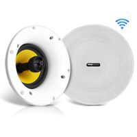 WiFi Bluetooth Ceiling Mount Speakers - 5.25" in-Wall/in-Ceiling Dual Active & Passive Speaker System (2) Flush Mount w/ Powerful 240 Watts Remote Control & MUZO Player Compatible - Pyle PDICWIFIB52