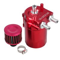 Justech Oil Catch Tank Cylinder Aluminum Engine Oil Catch Reservoir Breather Tank Can w/Filter Red