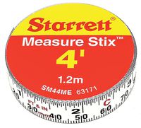 Starrett Measure Stix SM44ME Steel White Measure Tape with Adhesive Backing, English/Metric Graduation Style, Left to Right Reading, 4' (1.2m) Length, 0.5" (13mm) Width, 0.0625" Graduation Interval