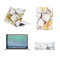 TOP CASE - 4 in 1 Essential Bundle Marble Pattern Rubberized Hard Case, Sleeve, Keyboard Cover, Screen Protector Compatible MacBook Pro 13" with Retina (Release 2012-2015) A1425 / A1502 - White/Gold