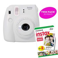 Fujifilm Instax Mini 9 Instant Print Camera(Renewed) Plus Twin Pack Film Starter Bundle | 10 Sheets x 2 = 20 White Frame Instant Exposure Photograph Sheets (Smokey White)