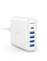 USB C Wall Charger, Anker Premium 60W 5-Port Desktop Charger with One 30W Power Delivery Port for MacBook Air 2018, Ipad Pro 2018, S10, and 4 Poweriq Ports for iPhone Xs/Max/XR/X/8, S9/S8 and More