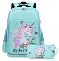 Girls Backpack for Kids Elementary Bookbag Girly School bag Children Laptop Bag (Water blue)