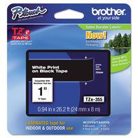 Brother TZ355 1in Labeling Tape (26.2ft, White on Black)