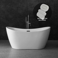 Woodbridge B-0011/BTA1516 59" Acrylic Freestanding Bathtub Contemporary Soaking Tub with Brushed Nickel Overflow and Drain BTA1516-B,with Spa Bath Pillow, White