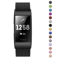 Fitlink Stainless Steel Metal Replacement Bands for Fitbit Charge 3 and Charge 3 SE for Women Men,Multi Color Multi Size(Black,Small(5.5 ''- 8.5'')