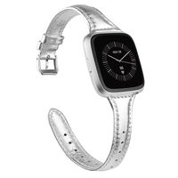 TOYOUTHS Leather Strap Compatible with Fitbit Versa/Versa 2 Bands for Women Men Slim Genuine Leather Wristbands Replacement for Versa Lite Edition/Versa SE Classic Accessorie Silver