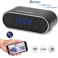 Wifi Hidden Spy Camera Surveillance Monitor Night Vision IR Clock Camera Video Recorder Nanny Cam Kit 1080P HD Home Office Monitoring with 32GB Micro SD Card & a Card Reader for Bonus(Plug & Play)