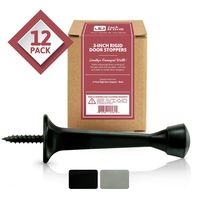 Jack N' Drill 3-Inch Rigid Door Stop (12 Pack) - Heavy Duty Solid Metal Door Stopper | Prevents Wall & Door Damage - Rigid Rubber Tip Door Stop for Kitchen, Bedroom, Office, Garage