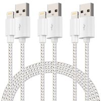 TT-WISH Cable 3 Pack 3FT Nylon Braided USB Charger Cable Compatible with iPhone 11 /Xs/XR/X /8/7 /6S /6 Plus/iPad 2/4 Mini iPad Pro Air and More Silver & White (3FT-Silver White)