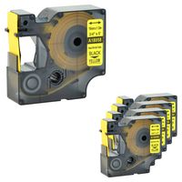 Nineleaf 5 PK Compatible for DYMO 18058 Rhino Heat Shrink Tube Industry Label Tape 3/4" x 5ft Black on Yellow for LabelWriter and Industrial Label Maker Rhino 4200 5000 5200 6000 454 Duo