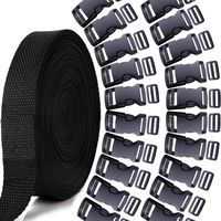 YGDZ 10 Yards 1 Inch Nylon Webbing Strap with 20 Set 1 Inch Side Release Plastic Buckles and Tri-Glide Slides for Luggage Strap Backpack Repairing, Black