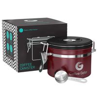 Coffee Canister - Coffee Gator Stainless Steel Coffee Container - Fresher Beans and Grounds for Longer - Date-Tracker, CO2-Release Valve and Measuring Scoop - Small, Red