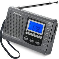 AM/FM/SW Radio, ZHIWHIS Portable Digital Alarm Clock Radio with Sleep Timer Function, Battery Operated Stereo Radio, Earphone Included (Grey)