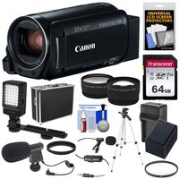 Canon Vixia HF R80 16GB Wi-Fi 1080p HD Video Camera Camcorder + 64GB Card + Battery & Charger + Hard Case + Tripod + LED + 2 Microphones + 2 Lens Kit