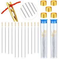120 Pieces Blind Needles Self-Threading Hand Needles Stitching Pins with Assorted Sizes and 2 Pieces Needle Storage Tube Sewing Thimbles DIY Needlework Crafts Accessories for Old and Blind People