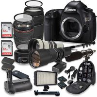 Canon EOS 5DS 50.6MP Full Frame CMOS Digital SLR DSLR Camera w/ EF 24-105mm f/4 L IS USM Lens + EF 75-300mm f/4-5.6 III Telephoto + 500mm f/8 Preset Lens + Holiday Accessory Bundle + More!