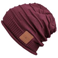 Mydeal Wireless Bluetooth Beanie Hat Headphones Headsets Music Audio Cap with Speakers Mic Hands Free for Women Men Outdoor Sports,Compatible with iPhone 7/7 Plus,Samsung - Burgundy