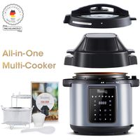 MICHELANGELO 6.5 QT Pressure Cooker Air Fryer Combo, All-in-1 Pressure Fryer with Air Fryer - Two Detachable Lids, Steamer Basket, Roast Rack & Free Recipe Book, Air Fryer Pressure Cooker Combo - 6.5 Qt