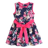 Boomboom Baby Girls Summer Dress, Girls Flower Princess Formal Sleeveless Floral Dress (1-2Y, Blue)