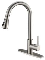 Moone Commercial Single Handle Kitchen Faucet Pull Down Sprayer Brass Body Pull Out Spray Kitchen Sink Faucets Stainless Steel Brushed Nickel