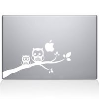 The Decal Guru Two Owls on a Branch Decal Vinyl Sticker, 13" MacBook Air, White (2353-MAC-13A-W)