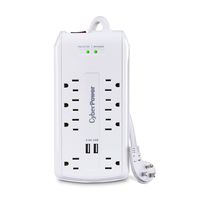 CyberPower CSP806U Professional Surge Protector, 3000J/125V, 8 Outlets, 2 USB Charge Ports, 6ft Power Cord