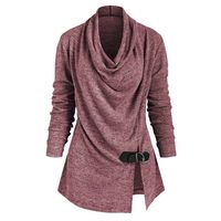 Eoeth Women's Solid Pile Collar Blouse Casual Long Sleeve Pullover Shirts T-Shirts Solid Side Fork Tops Tracksuits Red